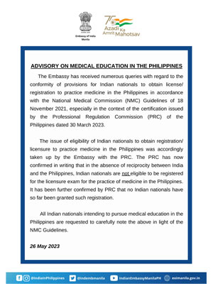 indian embassy in philippines student advisory